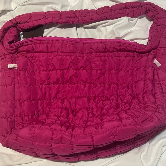 New Lightweight fuchsia nylon quilted puffer tote bag - Picture 2 of 4